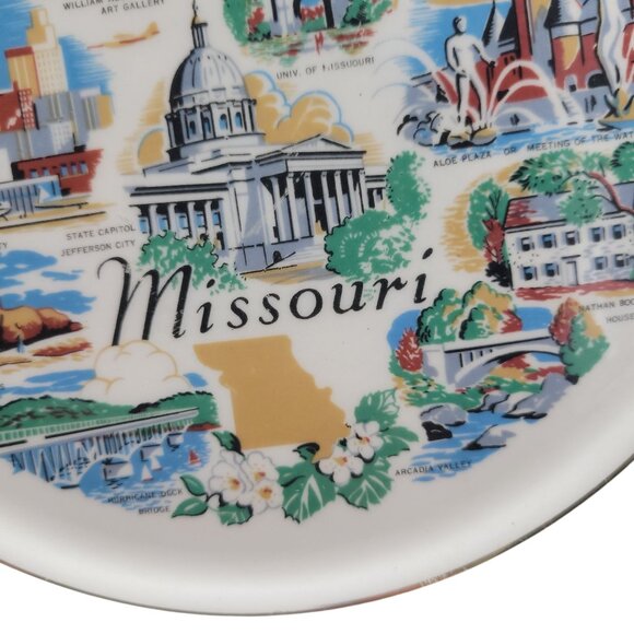 Vtg Missouri Souvenir Plate Gold Trim & Landmarks 10.5" Decorative Collectible - Picture 3 of 14